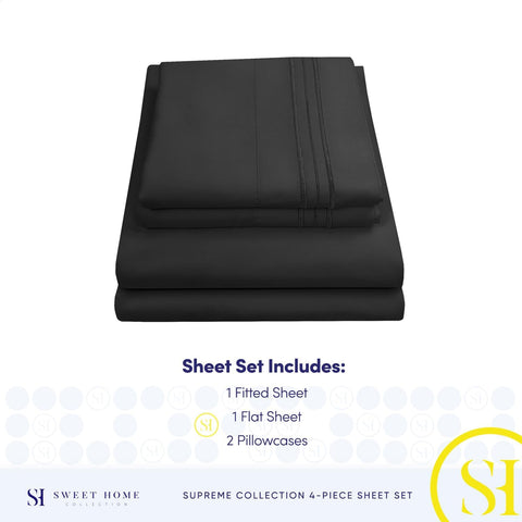 King Size Sheets - Breathable Luxury Bed Sheets with Full Elastic & Secure Corner Straps Built In - 1800 Supreme Collection Extra Soft Deep Pocket Bedding Set, Sheet Set, King, Black