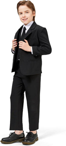 Luca Gabriel Toddler Boys' 5 Piece Classic Fit No Tail Formal Khaki Dress Suit Set with Tie and Vest