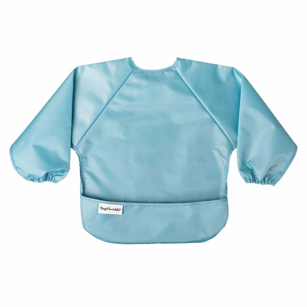Tiny Twinkle Long Sleeve Bib for Babies & Toddlers | 2-Pack Waterproof Smock Bib for Eating | Machine Washable & Mess-Proof Feeding Essentials | Newborn Shower Gift (Slate Olive,6–24M)