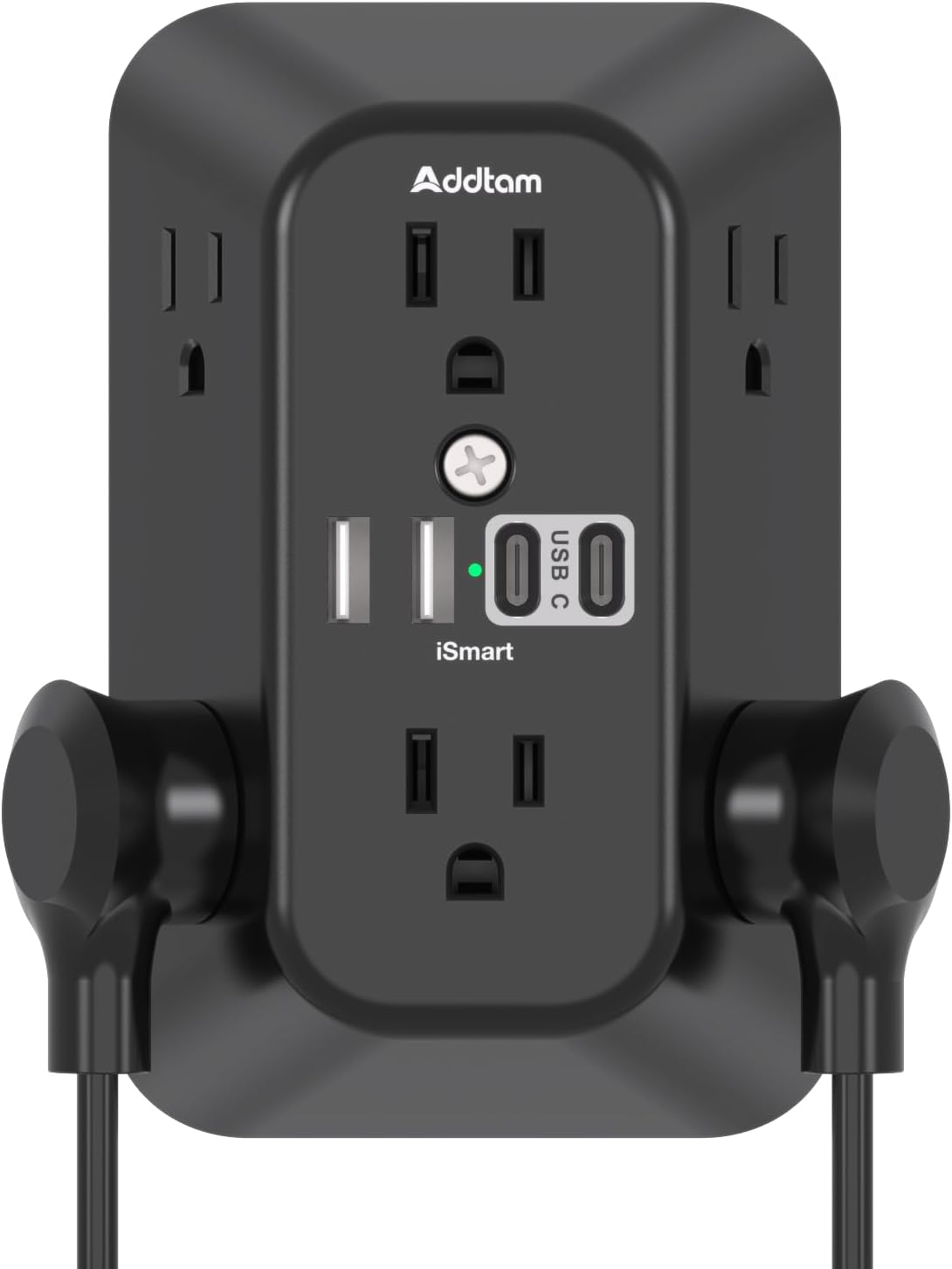 Addtam 6-Outlet Extender Surge Protector, Multi Plug Wall Outlet with 4 USB Wall Charger(2 USB C Ports), Plug Extension Outlet with 1800J, Outlet Splitter Power Strip for Home Office, Black