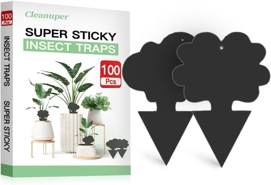 100 Pack Gnat Killer Sticky Traps for Plants - Green Fungus Gnat Sticky Trap for Indoor Houseplants, Fruit Flies, Whiteflies, Aphids - Family Friendly Design, Flower and Cloud Shapes