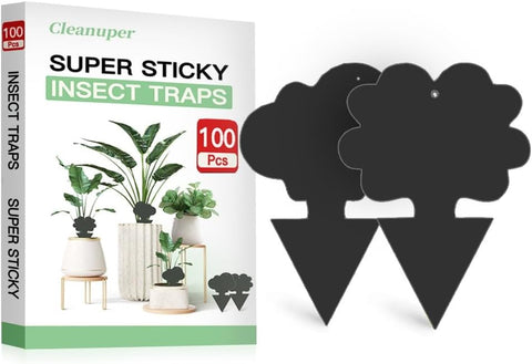 100 Pack Gnat Killer Sticky Traps for Plants - Green Fungus Gnat Sticky Trap for Indoor Houseplants, Fruit Flies, Whiteflies, Aphids - Family Friendly Design, Flower and Cloud Shapes