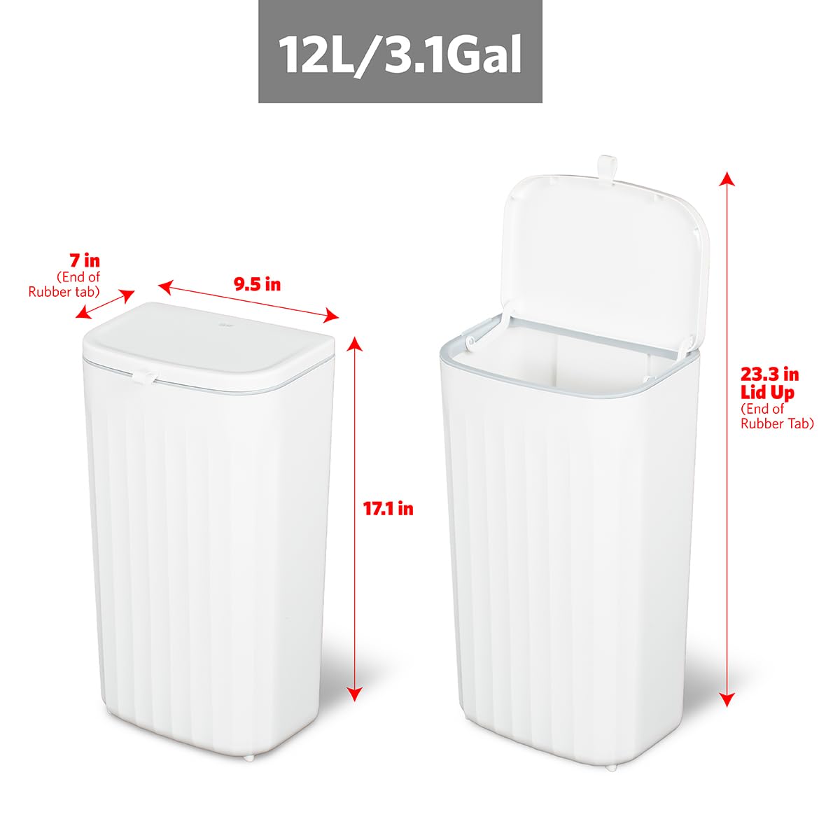 Glad Roomate Under Counter Waste Bin | Space Saving Small Trash Can for Kitchen Cabinet, Bathroom or Office | Dual Lid for Ease of Opening, 12 Liter, White