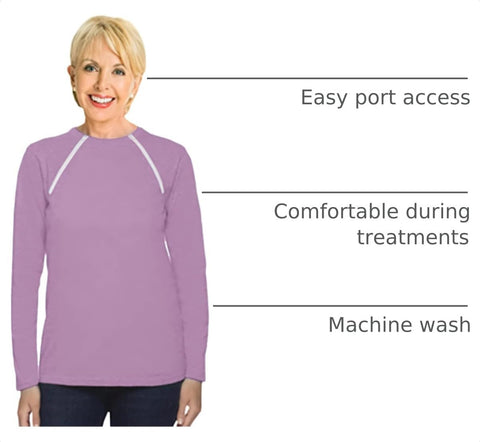 ComfyChemo® CHEMOWEAR : Women's Long Sleeve Chemotherapy Port Zipper Shirts