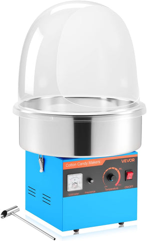VEVOR Electric Cotton Candy Machine, 1000W Commercial Floss Maker With Cover, Commercial Cotton Candy Machine w/Stainless Steel Bowl & Sugar Scoop, Ideal for Carnival, Birthday, Family Party, Blue