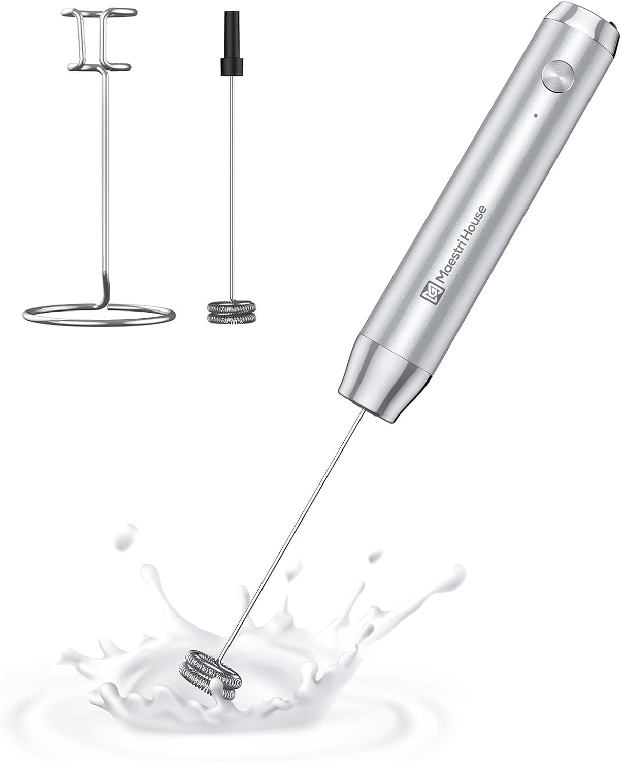 Maestri House LunaFro Rechargeable Milk Frother,Stand & 2 Detachable Whisks