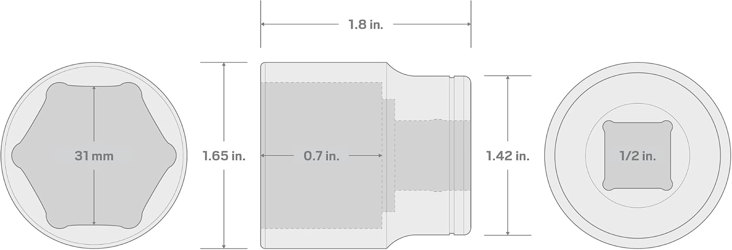 TEKTON 1/2 Inch Drive x 31 mm 6-Point Socket | SHD22131