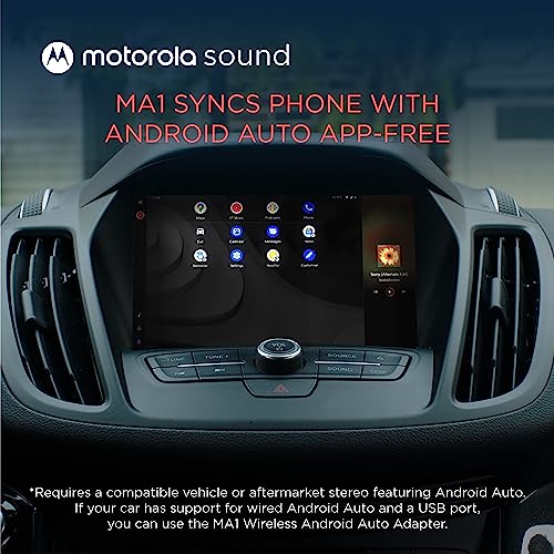 Motorola MA1 Wireless Android Auto Car Adapter - Instant Connection Using Google-Licensed Bridge Technology from Smartphone to Screen - USB Type-A Plug-in - Secure Gel Pad