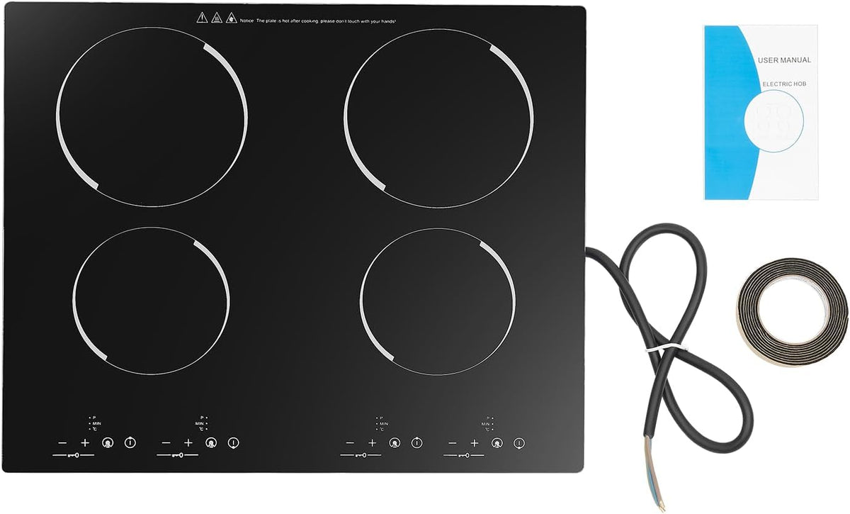 3000W 110V Electric Cooktop 4 Burners Electric Ceramic Cooktop,110V Stove Top Built-in Touch Control, 3000W 9 Heating Level Countertop & Drop-in Stove Top W/Kid Safety Lock (No Plug)