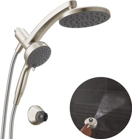 Delta 6-Setting PivotPro 3-in-1 Combination Shower Head with ProClean Spray, Brushed Nickel Round Shower Head Rainfall with Handheld Spray, 1.75 GPM, SpotShield Brushed Nickel 75648SN