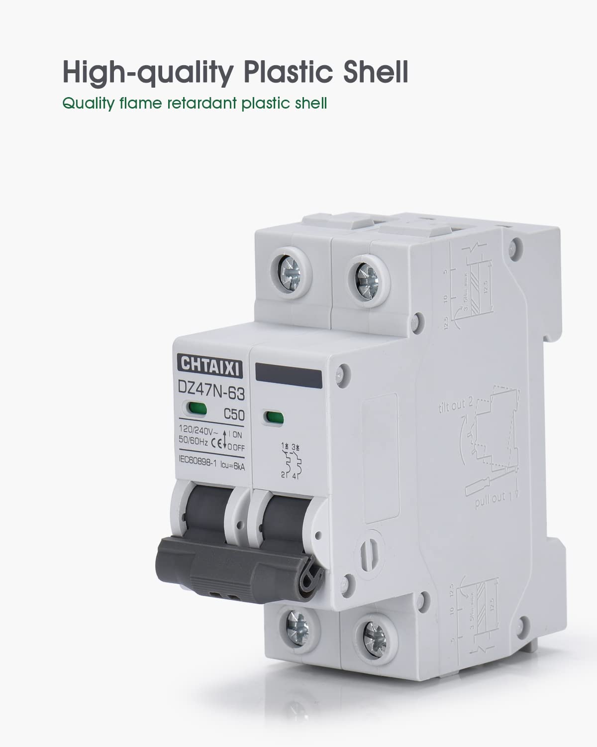 AC Miniature Circuit Breaker, 32 Amp 120V/240V 2 Pole DIN Rail Mount Circuit Breaker, Thermal Magnetic Trip, Solar AC Disconnect Switch MCB C32