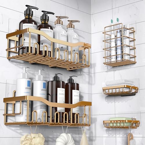 EUDELE Shower Caddy 5 Pack,Adhesive Shower Organizer for Bathroom Storage&Home Decor&Kitchen,No Drilling,Large Capacity,Rustproof Stainless Steel Bathroom Organizer,Shower Shelves for Inside Shower