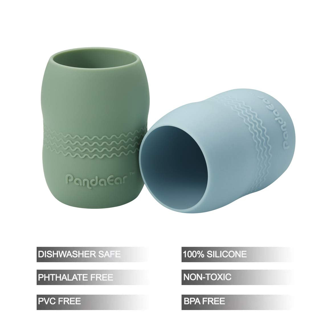 PandaEar 2 Pack100% Tiny Silicone Drinking Training Cup for Baby and Toddler, 3.5oz (Blue/Green)