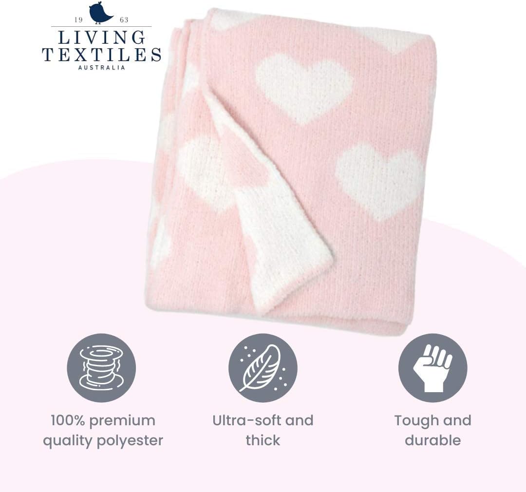 Living Textiles Pink Hearts Chenille Girl Baby Blanket Soft & Reversible