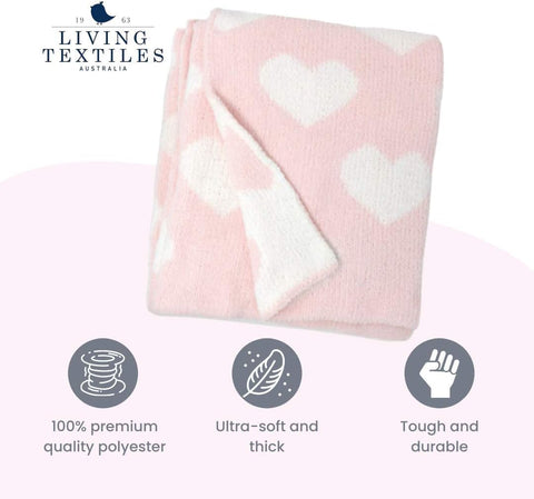 Living Textiles Pink Hearts Chenille Girl Baby Blanket Soft & Reversible