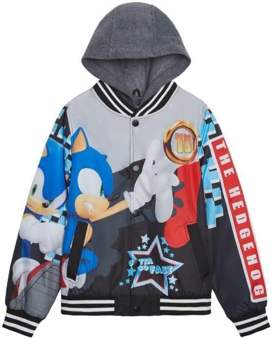 SEGA Sonic The Hedgehog Boys' Bomber Jacket Button-Up Varsity Jacket