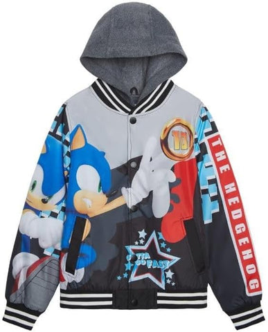 SEGA Sonic The Hedgehog Boys' Bomber Jacket Button-Up Varsity Jacket