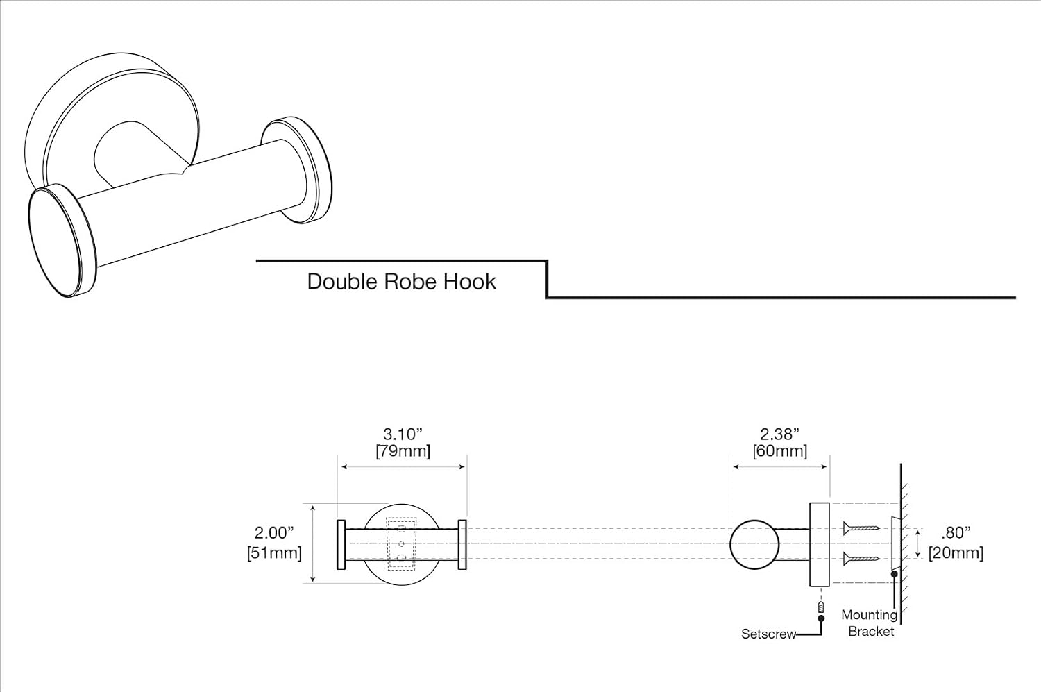 Gatco 4645A Glam 2 Hook Double Robe Hook, Wall Mounted Hook for Bathroom Towels & Robes, 3.10 Inch W, Satin Nickel