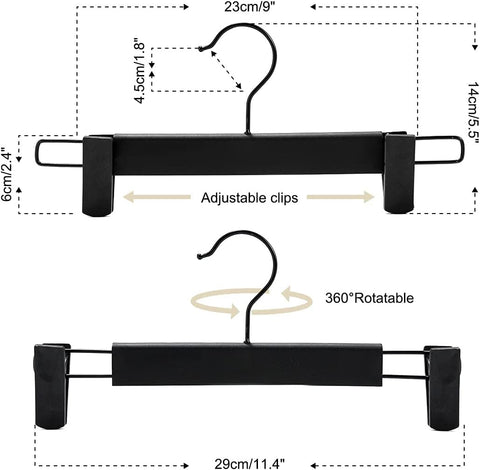 GUANJUNE 10 Pack Clothes Pants Hangers, Space-Saving Skirt Holders with 360 ° Swivel Hooks, Adjustable Clips, Trouser Coat Garment Jeans Black