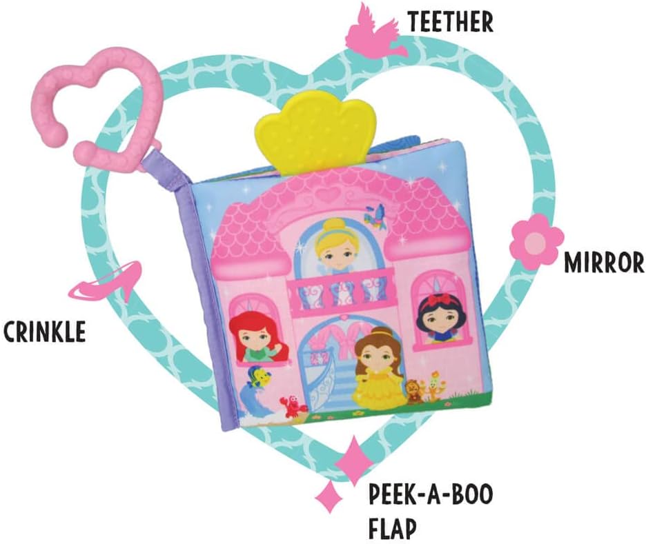 KIDS PREFERRED Disney Baby - Disney Princess Soft Book with Teether Toy & Crinke Pages - Picture Book for Newborns