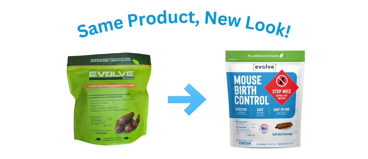 Evolve Mouse Birth Control Soft Bait Sausages –1.5 lbs | Science-Based Mouse Population Control | Non-Lethal, Long-Term Population Management