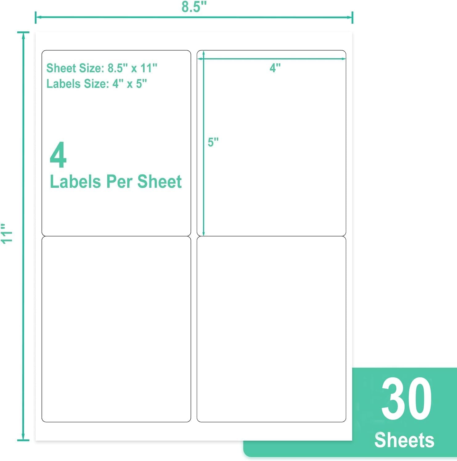 L LIKED 4"x5" Matte White Printable Address Stickers 120 Labels 30 Sheets