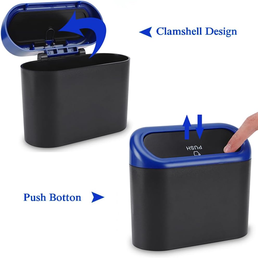 Accmor Car Trash Can with Lid, Vehicle Trash Bin Car Dustbin Garbage Organizer Holder with Trash Bag, Portable Hanging Mini Wastebasket Bin Trash Container for Auto Cars, Home, Office (Blue)