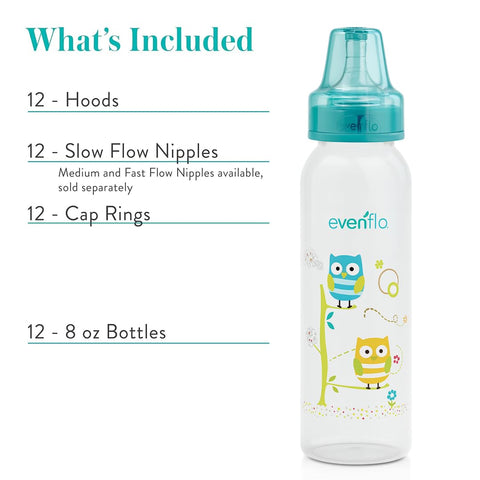 Classic Prints Polypropylene Bottles for Baby, Infant and Newborn - Blue/Green/Teal, 8 Ounce (Pack of 12)