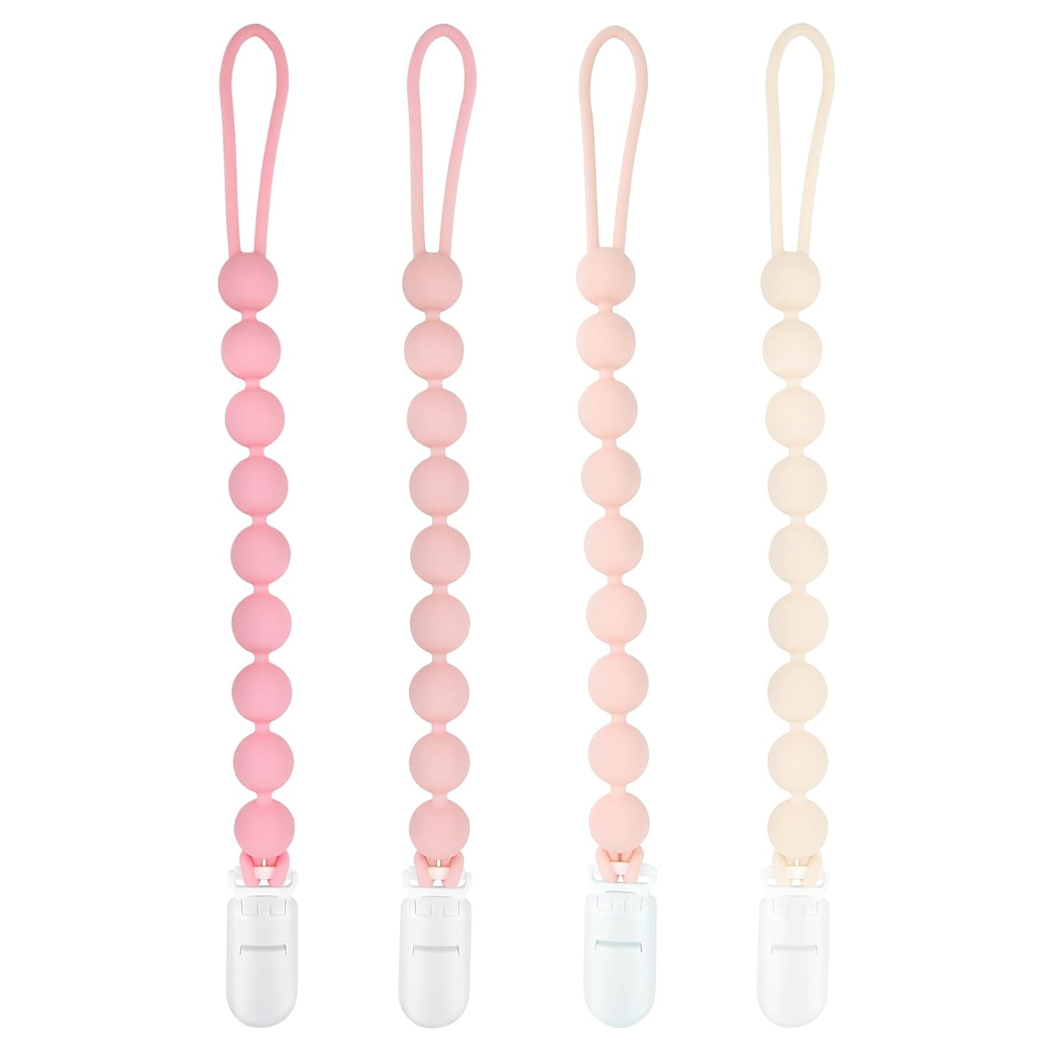 Baby Girl Newborn Essentials, 4 Pack Silicone Pacifier Clips for Girls