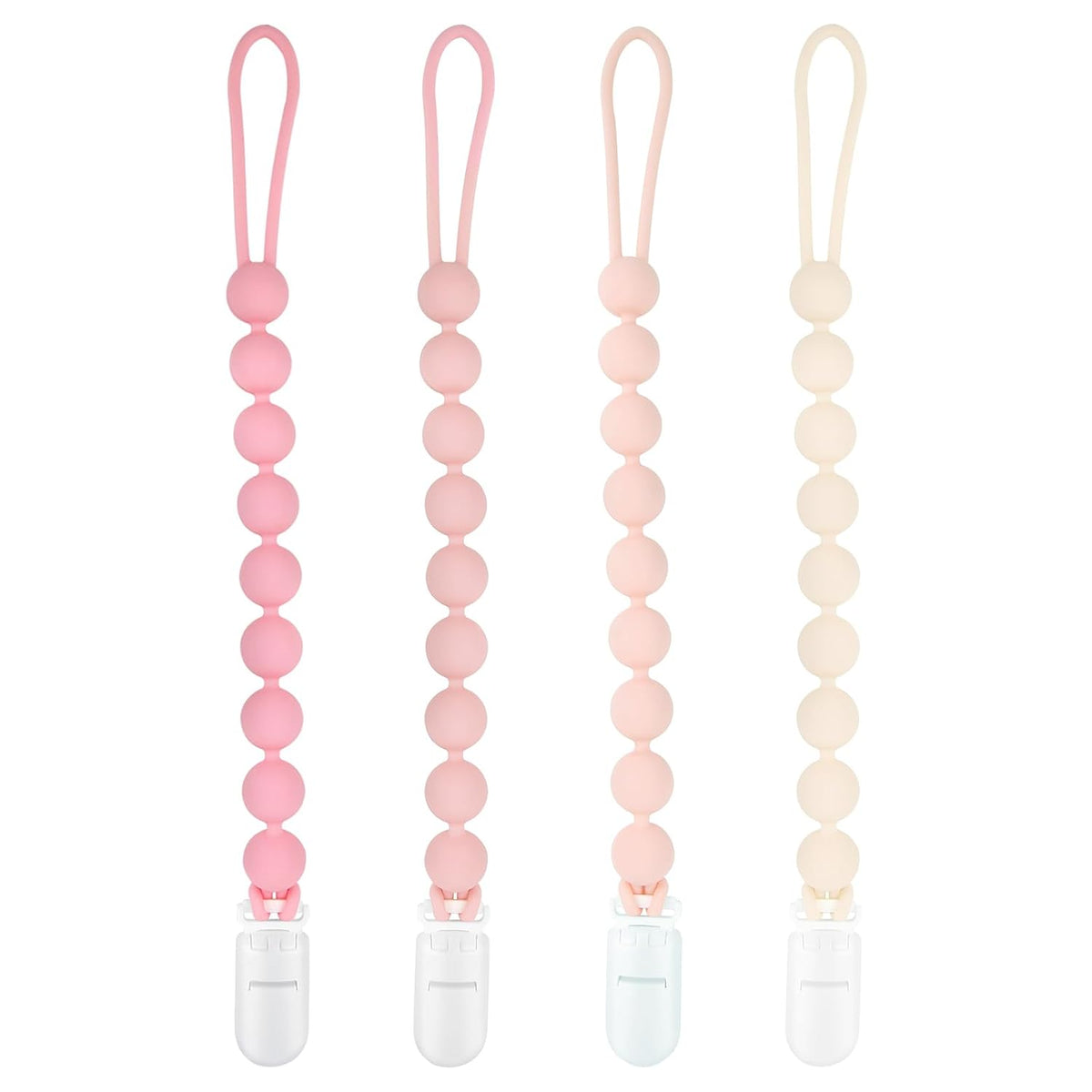 Baby Girl Newborn Essentials, 4 Pack Silicone Pacifier Clips for Girls