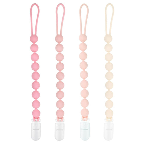Baby Girl Newborn Essentials, 4 Pack Silicone Pacifier Clips for Girls
