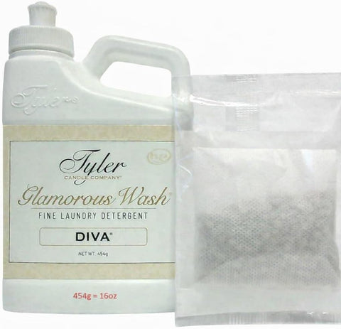Tyler Candle Glamorous Wash Diva Laundry Detergent 128oz w/Diva Sachets Bundle (1)
