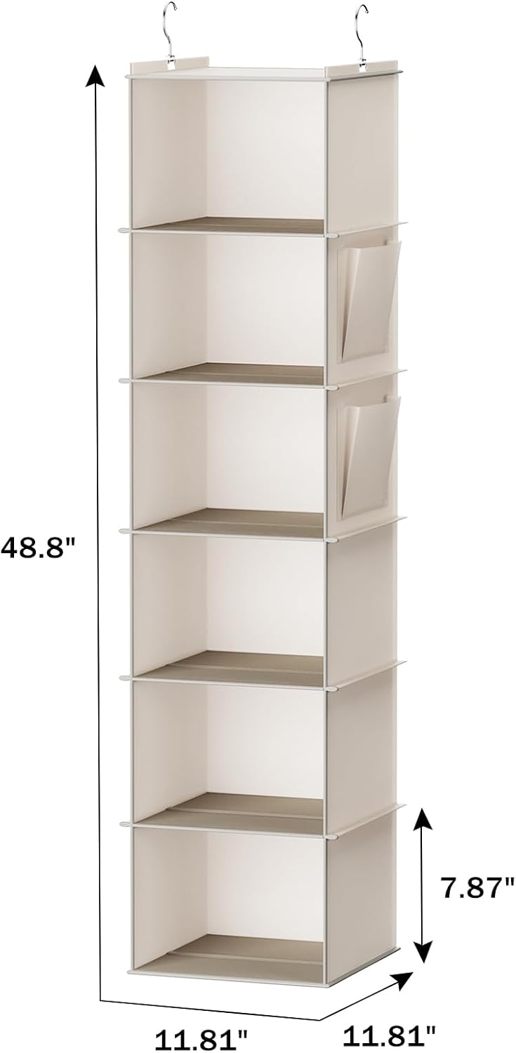 YOUDENOVA Hanging Closet Organizer and Storage, 6-Shelf, Beige