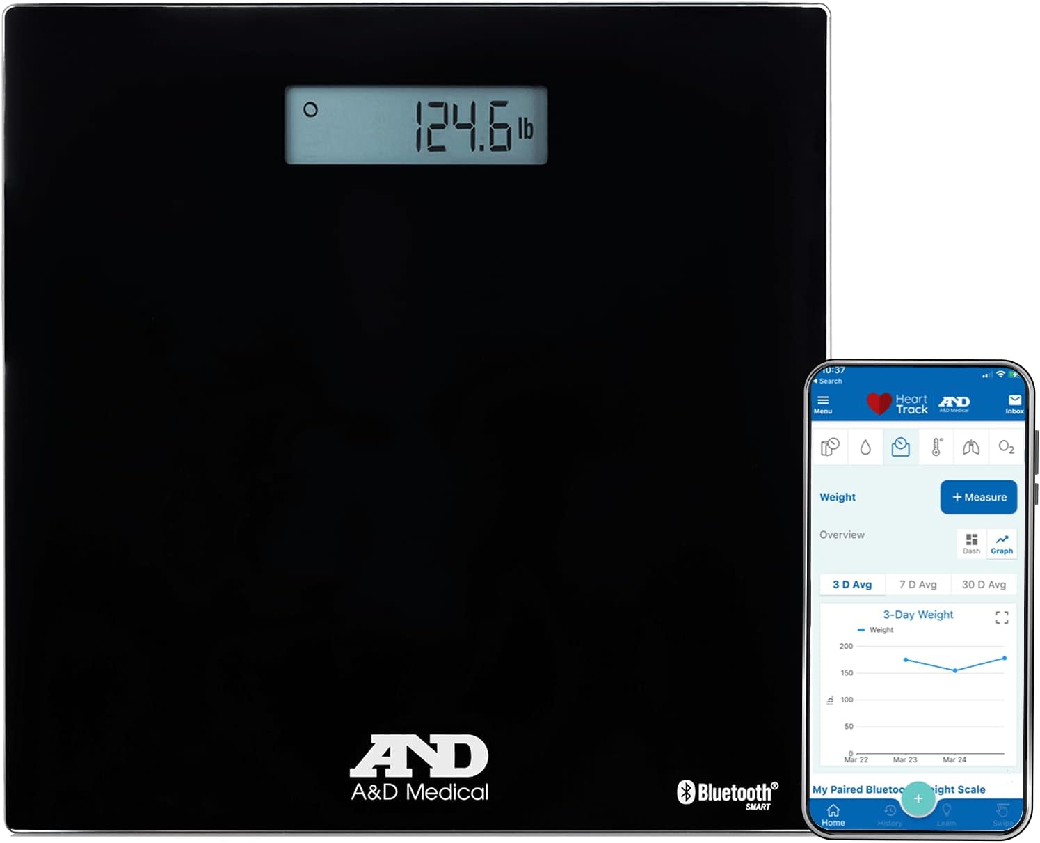 A&D Medical UC-352BLE Bluetooth Digital Weight Scale, 450lb Capacity