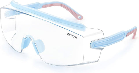 UKNOW Safety Goggles Over Glasses, Anti Fog Safety Glasses with Clear Wraparound Lens, ANSI Z87.1 Protective Eyewear