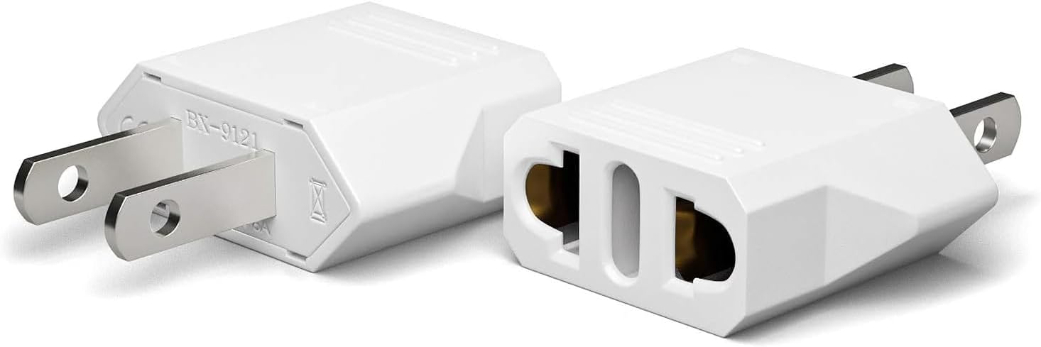 Unidapt European to US Plug Adapter, 220V to 110V Pin Converter, 2-Pack