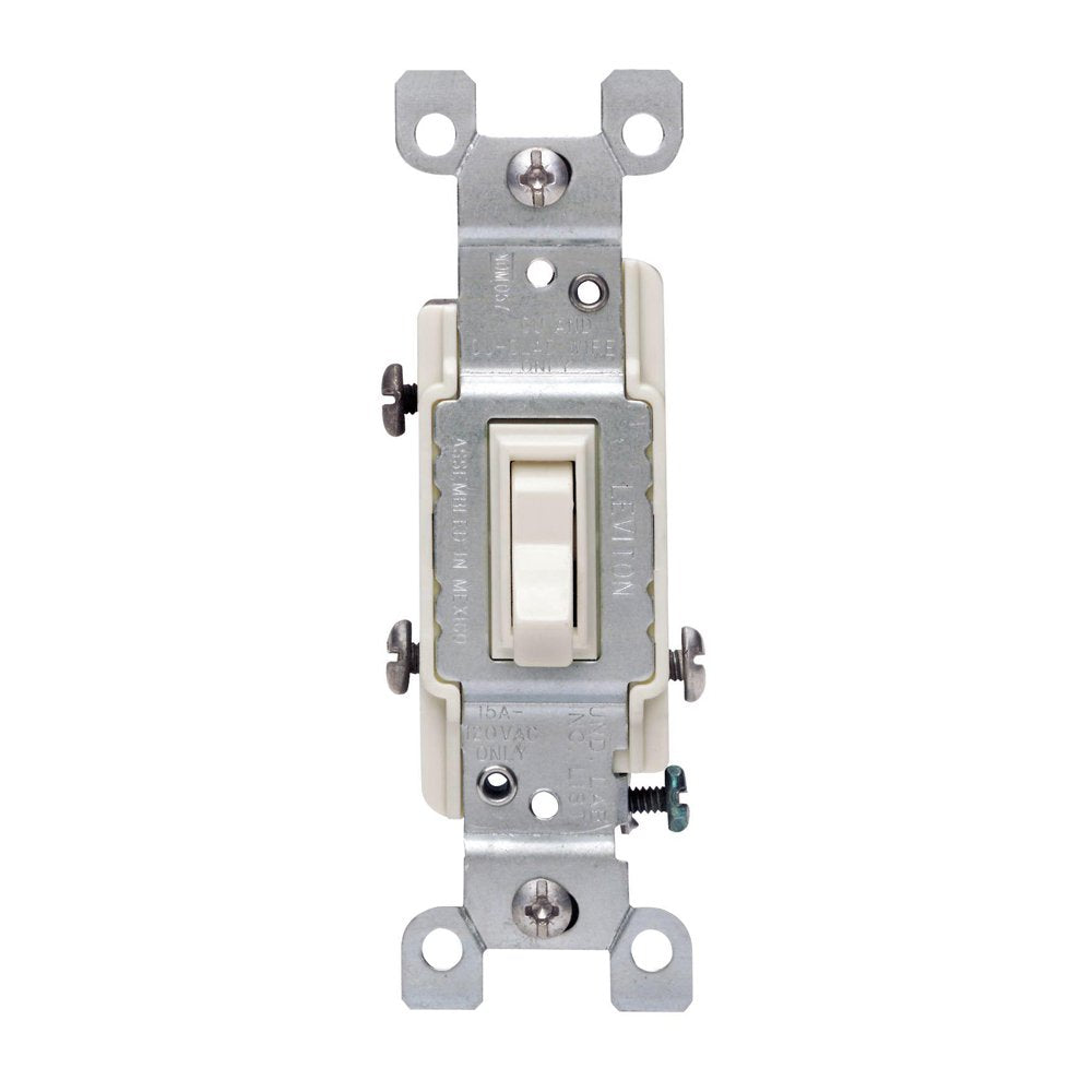 Leviton 15 Amp, 120 Volt, Toggle Framed 3-Way AC Quiet Switch, Residential Grade, Grounding, Quickwire Push-In & Side Wired, 1453-2W, White