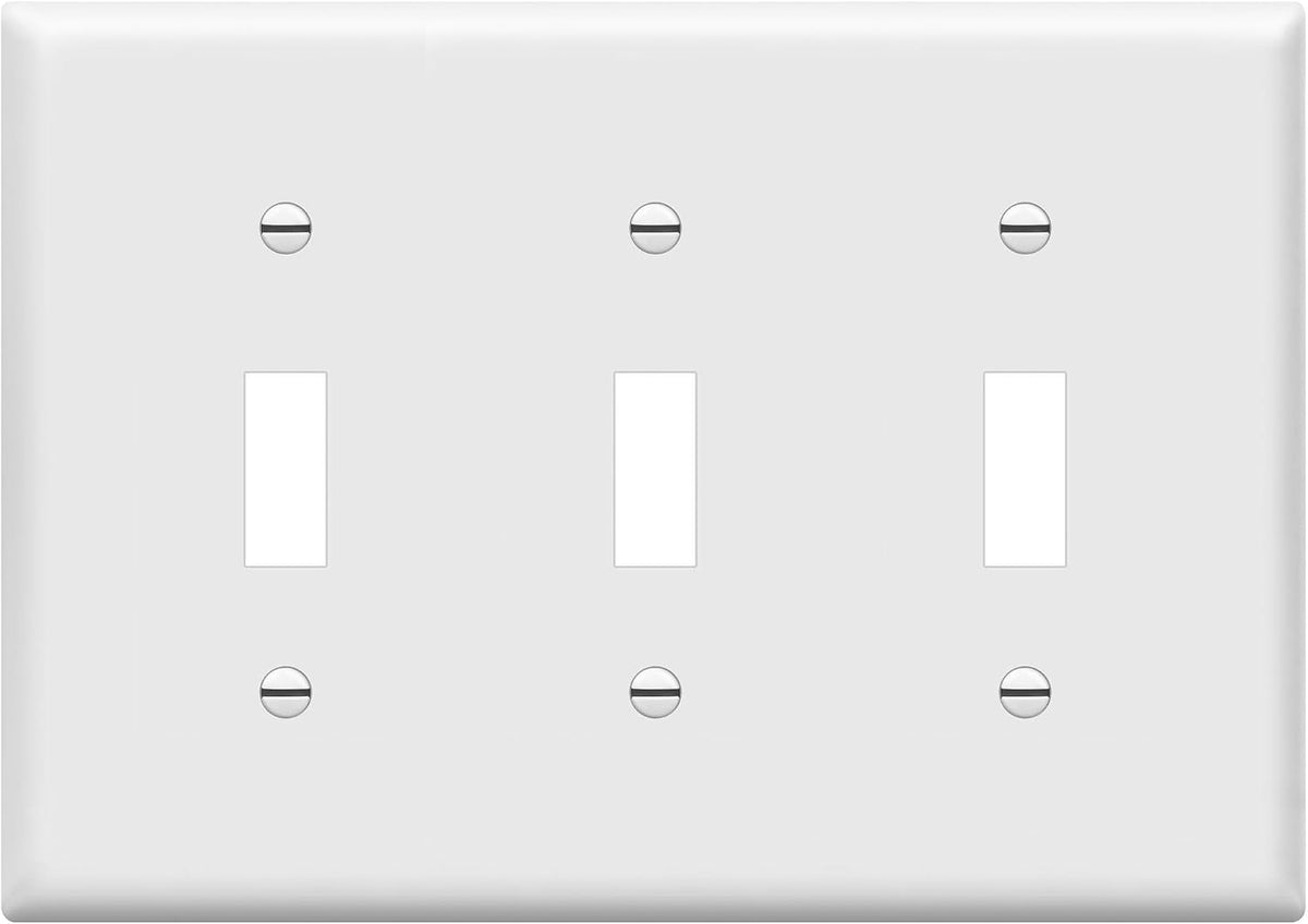 ENERLITES Triple Light Switch Wall Plate, Gloss Finish, Standard Size 3-Gang 4.50" x 6.38", Unbreakable Polycarbonate Thermoplastic, 8813-W, White