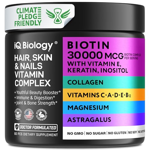 IQ BIOLOGY Biotin Vitamins for Hair Skin and Nails with Keratin Collagen - Hair Skin and Nails Vitamins for Women - Hair Growth Vitamins Multivitamin for Women with Magnesium, Vitamins D3, C, E, B12*