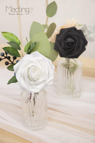 30PCS Black and White Artificial Roses with Stems, Real Touch Foam Flowers