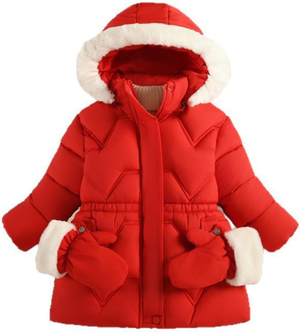 Girls Winter Coats Puffer Jackets For Kids 3-14 Collar Hooded Parka