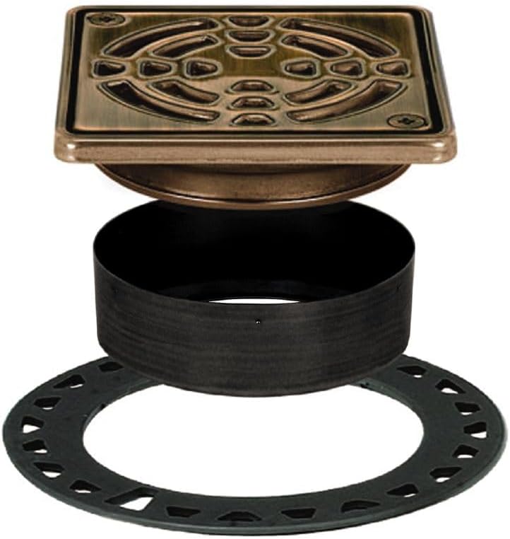 Schluter Kerdi-Drain Classic Shower Grate Kit with Integrated Slope Bonding Flange - Ideal for Tile Showers - 4" Grate Size, Square, Oil-Rubbed Bronze Grate Finish - KD4GRKEOB