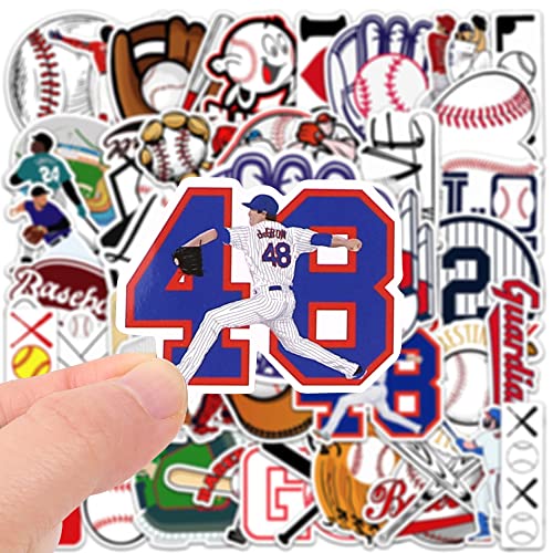 JOICEE 50pcs Baseball Stickers，Waterproof Vinyl Baseball Tattoos for Kids Teens Boys Adults, Sports Decals for Snowboard Laptop Water Bottles Hydro Flasks Phone Guitar Skateboard Computer