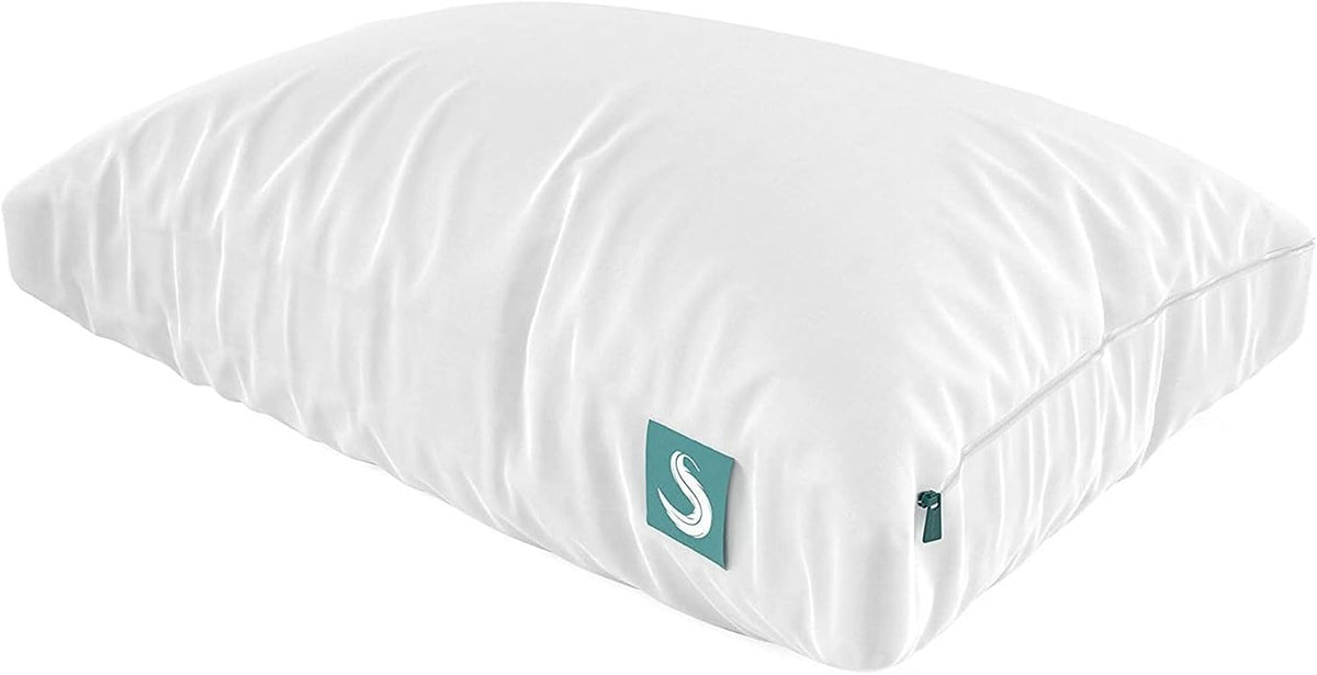 Sleepgram Cooling Bed Pillow, Bed Support Adjustable Hypoallergenic Soft Sleeping Head Rest with Removable Cover, Queen Size, White