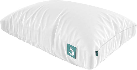Sleepgram Cooling Bed Pillow, Bed Support Adjustable Hypoallergenic Soft Sleeping Head Rest with Removable Cover, Queen Size, White