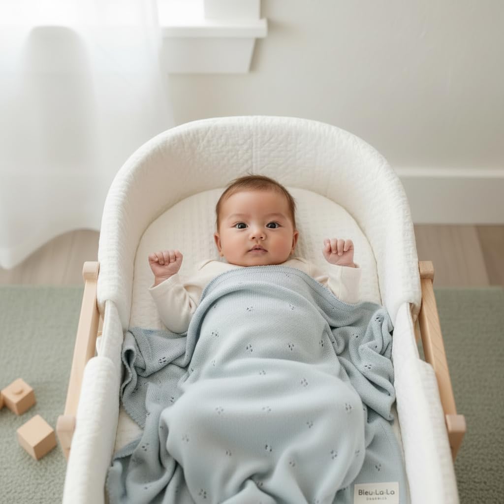 100% Luxury Organic Cotton Pointelle Knit Baby Quilt Blanket for Boys – Refined Lightweight Heirloom Nursery Essential (Pointelle - Powder Blue)