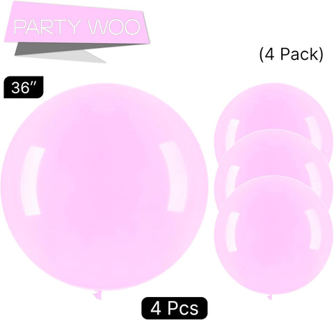 PartyWoo Pink Balloons 4 pcs 36 Inch Extra Large Big Jumbo Giant Lilac Pastel Pink Purple Latex Helium Balloons for Graduation Baby Shower Wedding Butterfly Birthday Party Decorations Pink-Q04