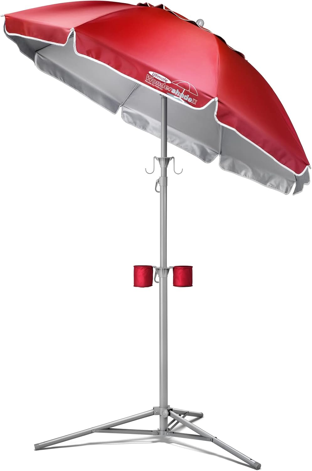 Wondershade Ultimate Portable Sun Shade Umbrella – Lightweight Adjustable Outdoor Patio & Beach Umbrella with Tripod Base (Red)