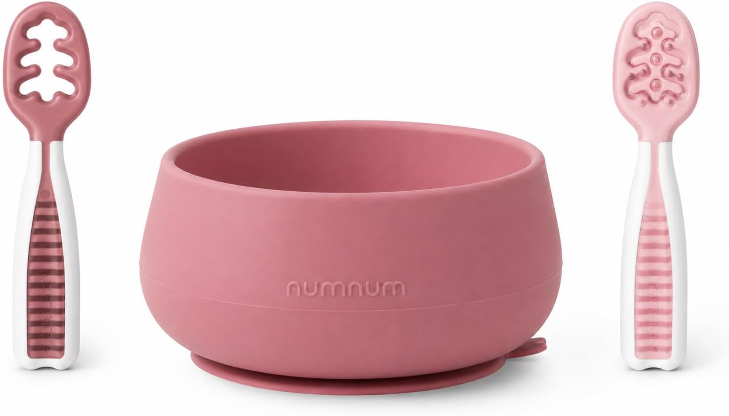 NumNum Baby Suction Bowl & Spoons Set 4+ Mo, Mauve