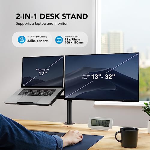 HUANUO Laptop Monitor Mount, Single Monitor Desk Mount Holds 13-32 inch Computer Screen, Laptop Notebook Desk Mount Stand Fits Up to 17 inch, Fully Adjustable Weight Up to 22 lbs